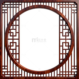 中式古典窗格圆形边框设计素材