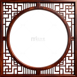中式古典窗格圆形边框设计素材