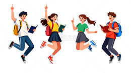 扁平风学生奔跑校园插画设计素材