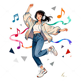 插画风青春女孩跳舞音乐元素设计素材