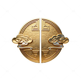金色风中式铜钱祥云3D设计素材