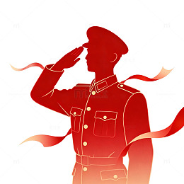 剪影风军人敬礼红色主题设计素材