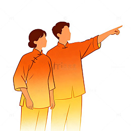 插画风情侣指向前方设计素材