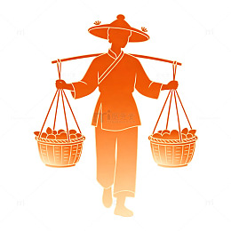 剪影风挑担农妇手绘丰收场景设计素材