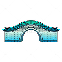 卡通风中式拱桥建筑矢量素材