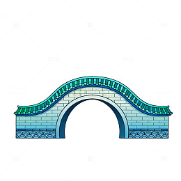手绘风中式拱桥建筑插画设计素材