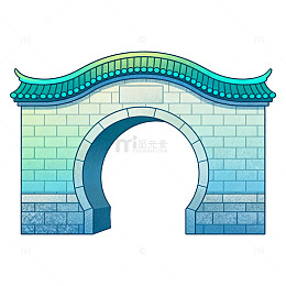 卡通风中式拱门建筑矢量素材