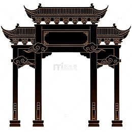 剪影风中式牌坊建筑设计素材