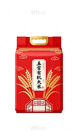 国风红包装五常有机大米设计素材