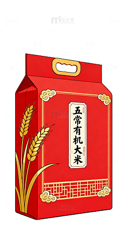 国风插画五常有机大米包装设计素材