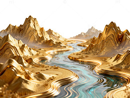 梦幻风金色山脉河流景观设计素材