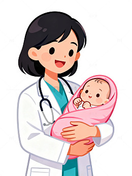卡通风格医生抱着婴儿插画设计素材