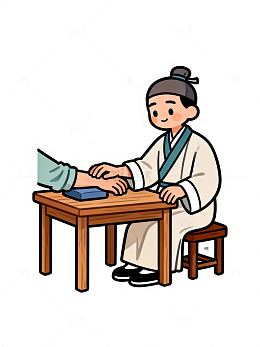 卡通风中医把脉手绘人物设计素材