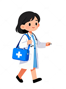 卡通风格女医生行走插画设计素材