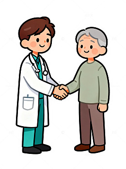 卡通风医生与老人握手医疗插画