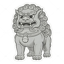 黑白线稿风格石狮子插画设计素材