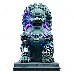 机械风石狮雕塑3D模型设计素材