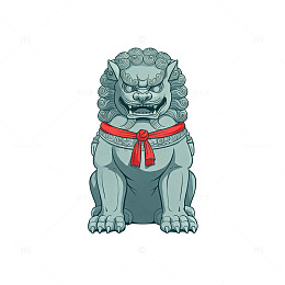 卡通风格石狮子雕像矢量素材