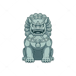 卡通风格石狮子雕塑插画设计平面素材