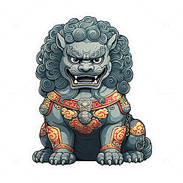 卡通风格石狮子守护神设计素材