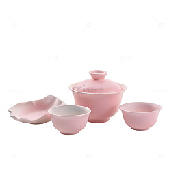 简约风粉色茶具套装设计素材