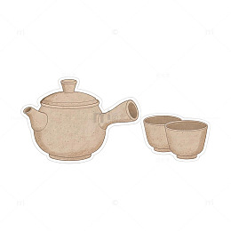 手绘风茶具套装简约陶瓷设计素材