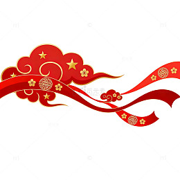 中国风春节祥云红绸装饰设计素材