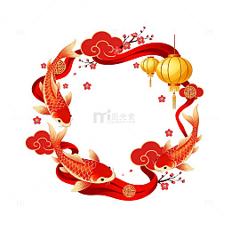 国风新年锦鲤祥云装饰边框设计素材
