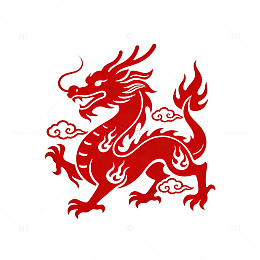 剪纸风中国龙祥云图案设计素材