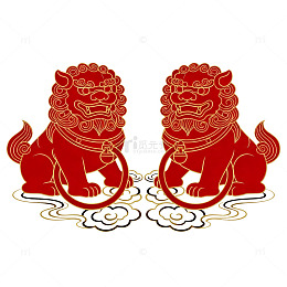 剪纸风传统石狮吉祥图案设计素材