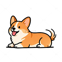 卡通风格柯基犬趴卧插画设计素材