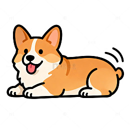 卡通风柯基犬趴卧可爱插画设计素材