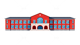 扁平风红色学校建筑插画设计素材