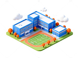 等距风校园建筑插画设计素材