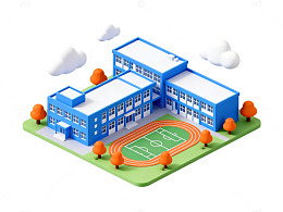 等距风校园建筑插画设计素材