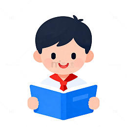 卡通风小学生阅读蓝色书本设计素材