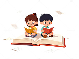 卡通风儿童读书插画设计素材