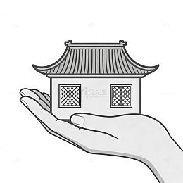线条风传统建筑手绘房屋设计素材