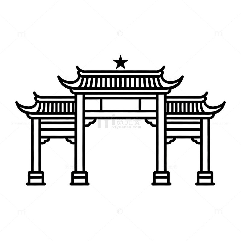 线条风传统牌坊建筑图标设计素材