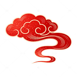 剪纸风祥云图案红色传统设计素材
