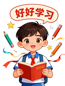 卡通风学生读书学习插画设计素材