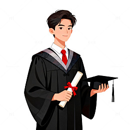 卡通风格毕业男生手持学位证书设计素材