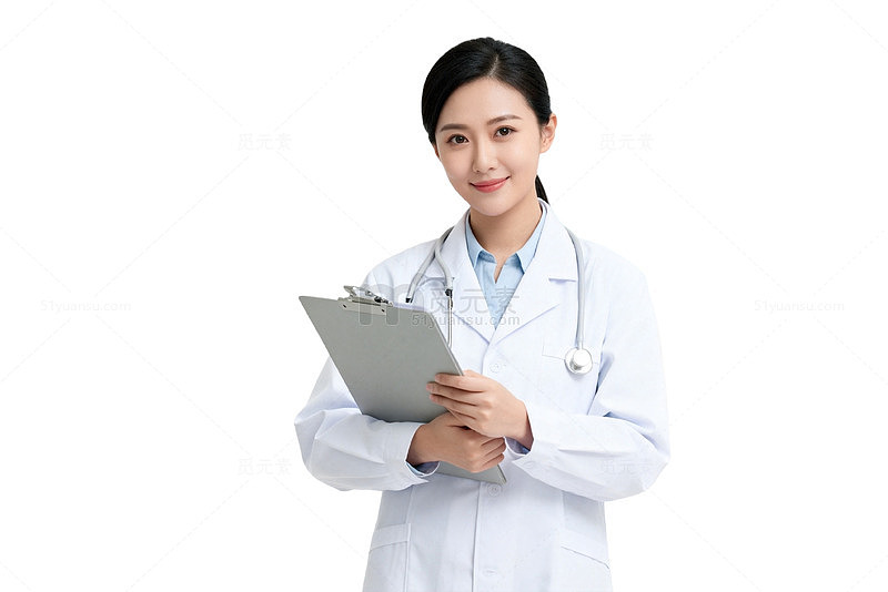 清新风女医生手持病历设计素材