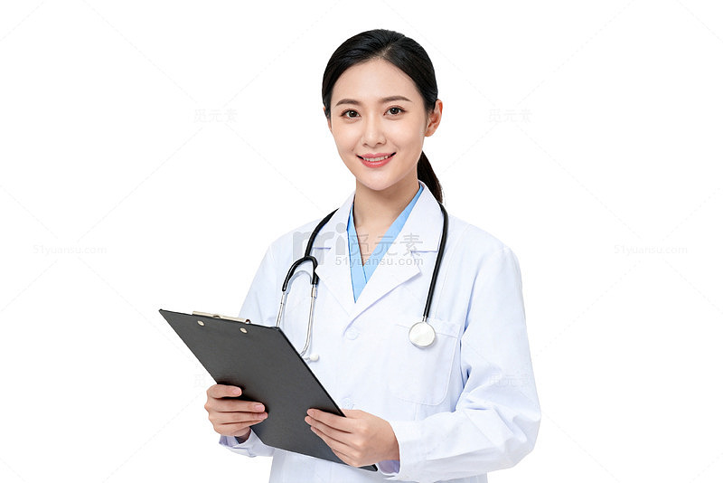清新风女医生手持病历设计素材