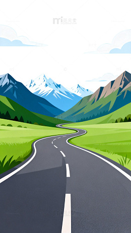 卡通风高山公路风景插画素材