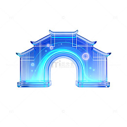 科技风中式拱门透明蓝光设计素材