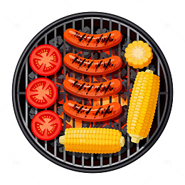 卡通风格烧烤派对美食插画素材