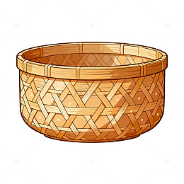卡通风格编织竹篮插画设计素材
