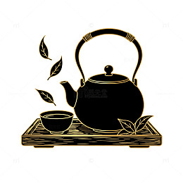 剪影风茶道静谧茶壶茶杯设计素材