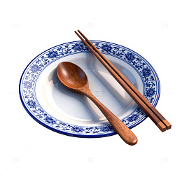 简约风中式餐具木质勺筷设计素材